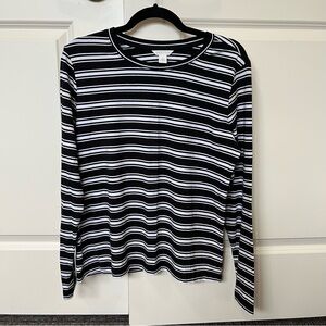 Caslon Black and White Striped Adrian Shirt Women’s Size Large long sleeve